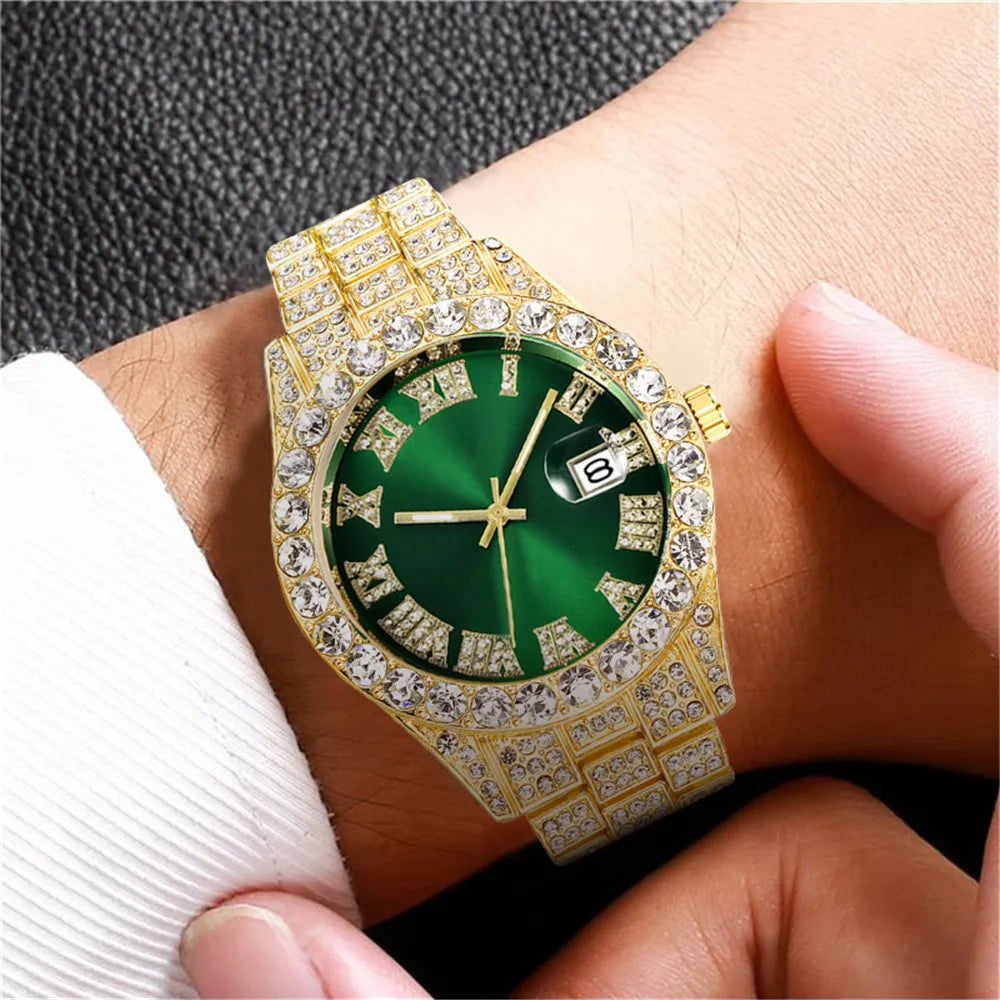 Hip Hop Watch  Watch Luxury Water Proof Brand Watches Stainless Steel Round Clock  Quartz Wrist Watches Gift